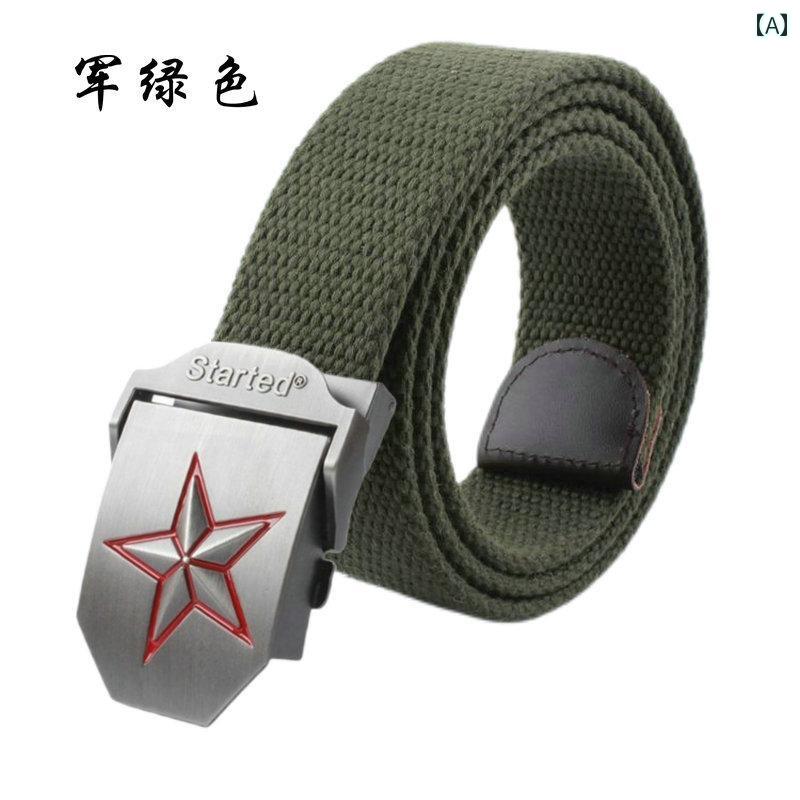 メンズ　ベルト　バックル 赤い 五芒星の 特殊 部隊 軍事 ファン キャンバス ベルト アウトドア レジャー 男女 学生 トレーニング