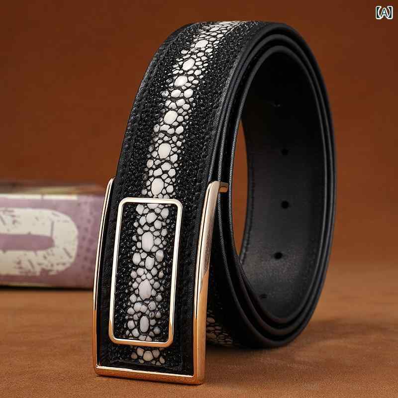 メンズ　ベルト　バックル パール フィッシュ スキン ベルト メンズ 革 スムース バックル ビジネス カジュアル インナーウェア 38