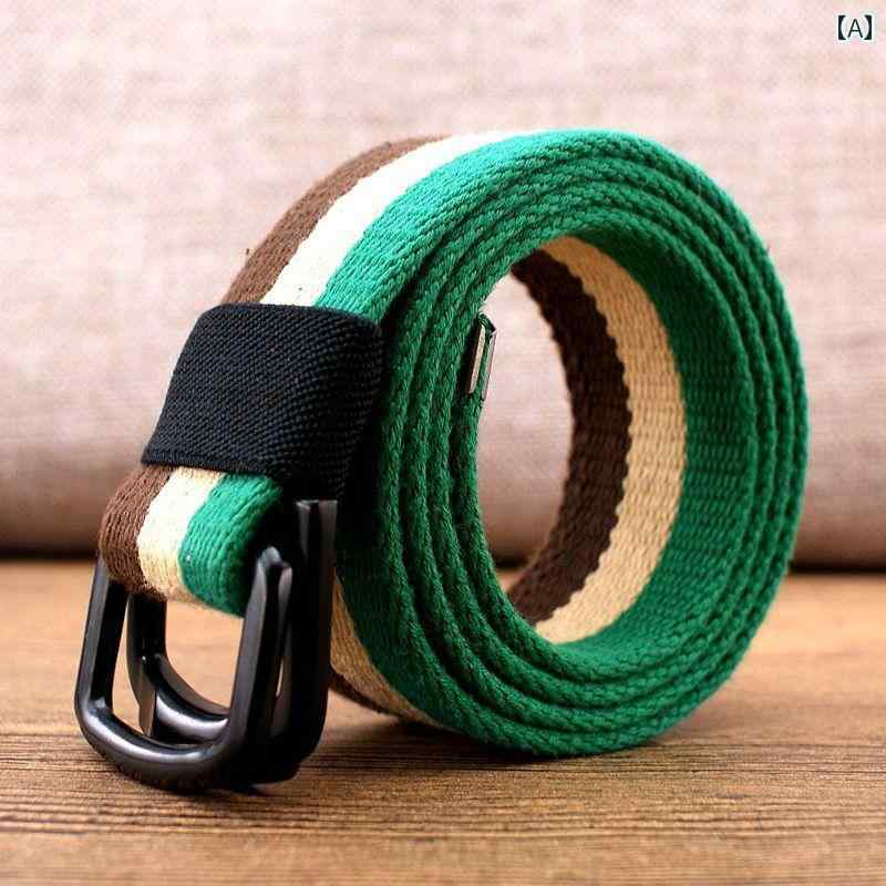 メンズ　ベルト　バックル 男女兼用 ベルト ダブル リング キャンバス メンズベルト ジーンズ用 編み込み ベルト向け 長め