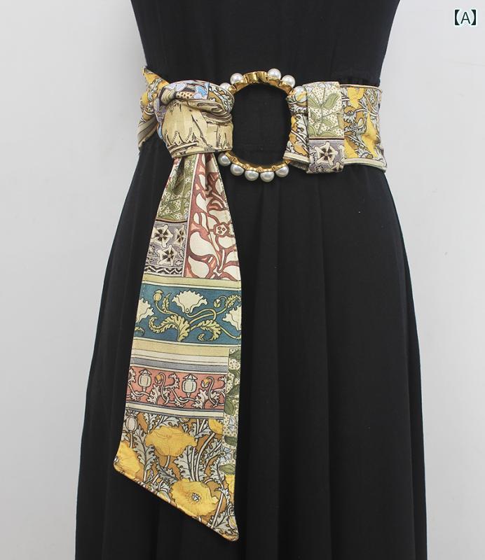 レディース　ベルト　チェーン パール バックル コート ベルト レディース 装飾 スカート ワイド ガー..