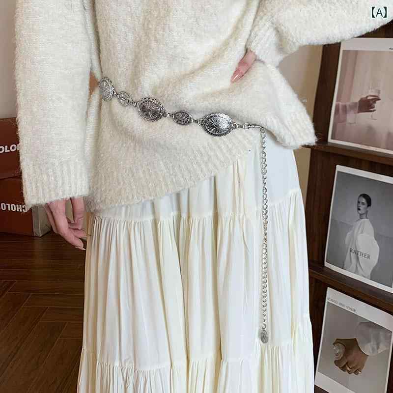 レディース　ベルト　チェーン セーター ウエスト チェーン レディース イン ボヘミアン スタイル メタル ベルト 装飾 スカート 付き