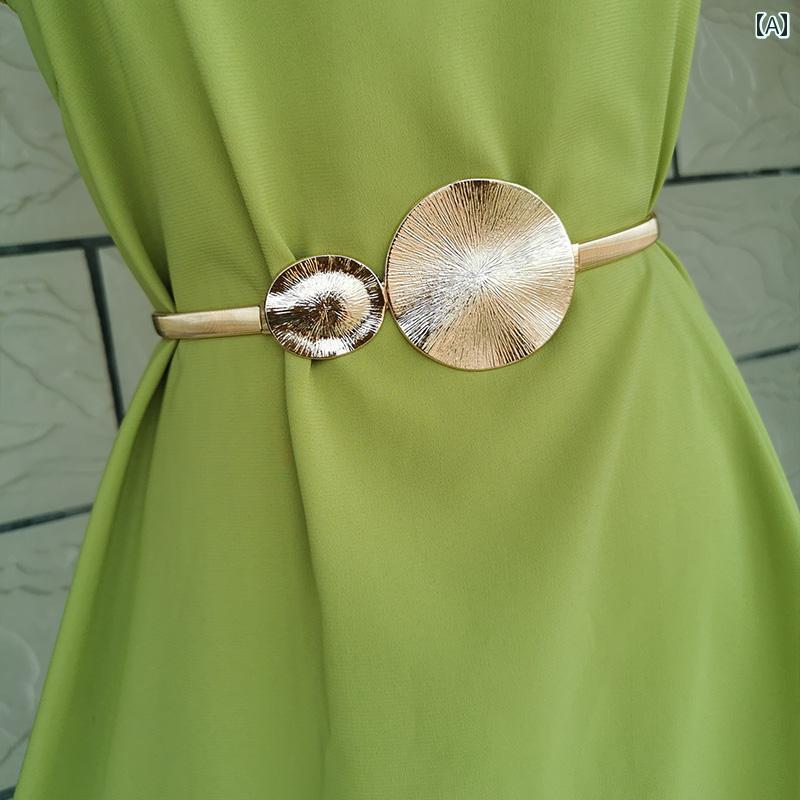 レディース　ベルト　チェーン と アメリカ 個性的な 誇張 リング ベルト 弾性 金属 装飾 スカート ド..