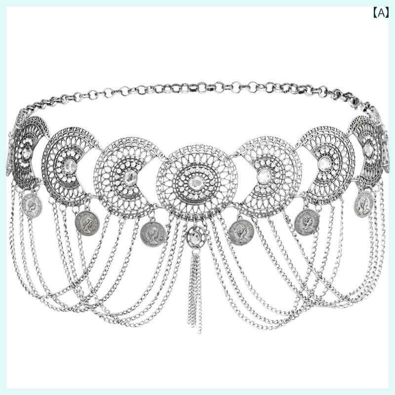 レディース　ベルト　チェーン レトロ タッセル ウエスト チェーン アクセサリー ラインストーン ベリ..