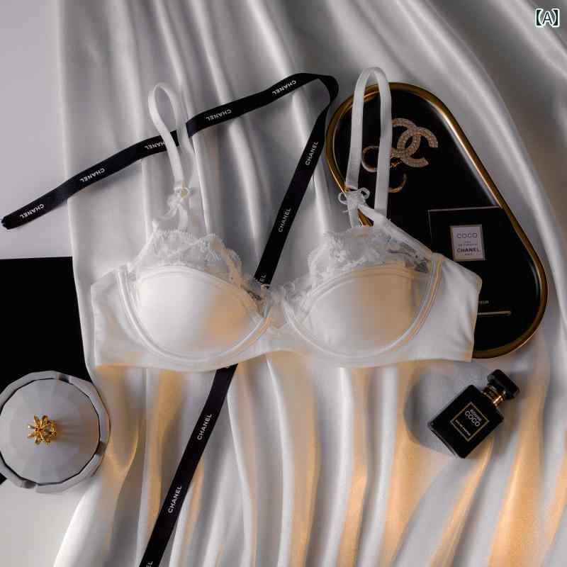 ブラ　レース　下着 フランスの ハーフ カップ 下着 女性 レース ホワイト ブラ サポート セット 薄手 ..