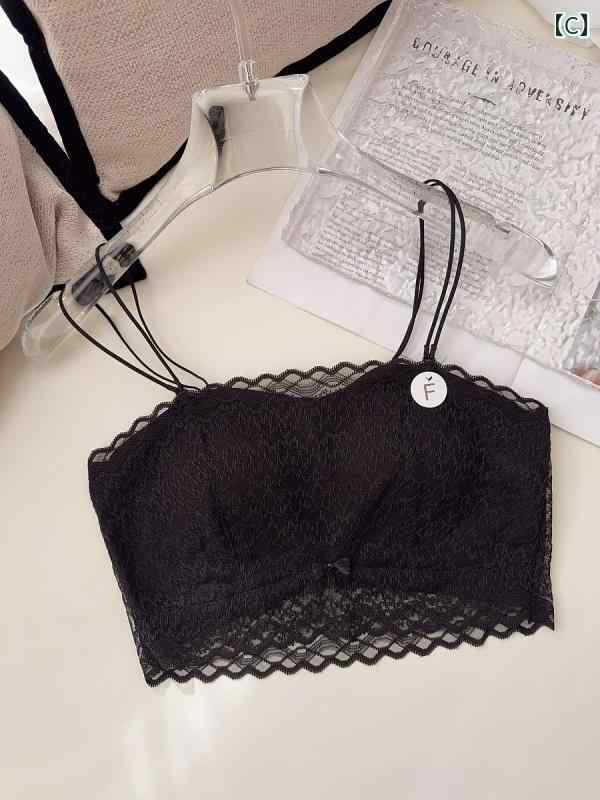 女性　下着　薄型 うさぎ 耳の 露出 防止 チューブ トップ 下着 大きい 胸と 小さい レースと 美しい 背中を 持つ 女性用 ショート スタイル スリング フラット 口 細い ストラップ インナーウェア