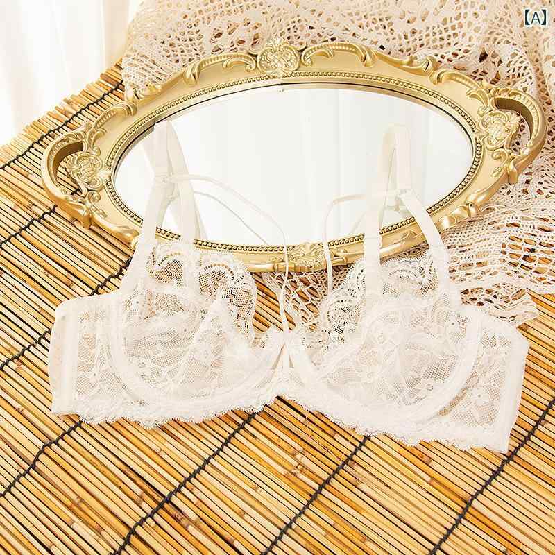 女性　下着　薄型 魅惑的 ストラップ メッシュ 薄型大 胸小 ブラジャー レース 女性 半透明 大きいサイ..