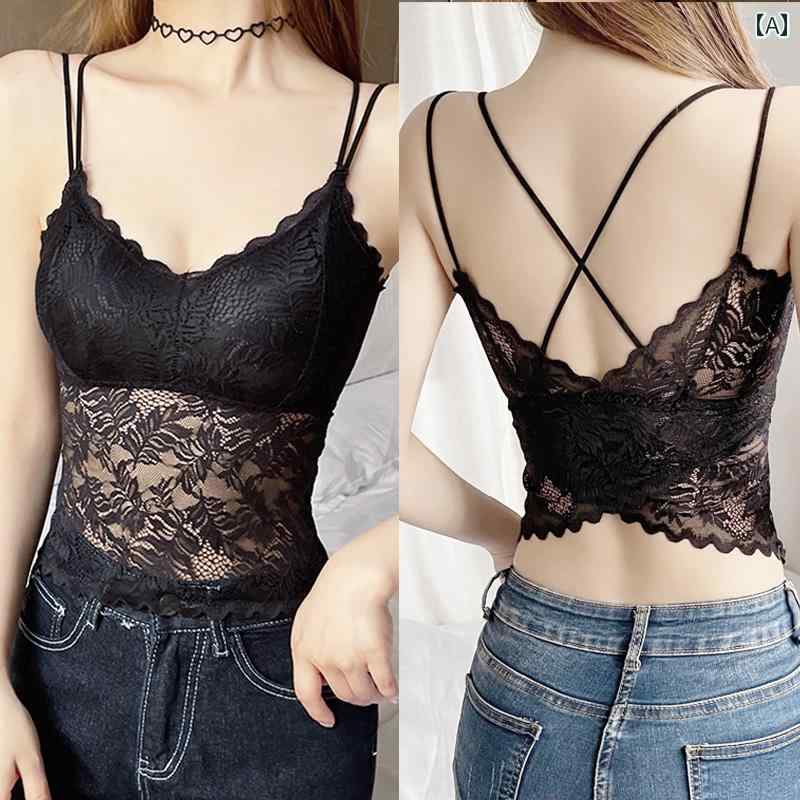 ランジェリー　下着　レース 蝶の 魅惑的 レースの 美しい 背中の 胸の ラップ クロス キャミソール イ..