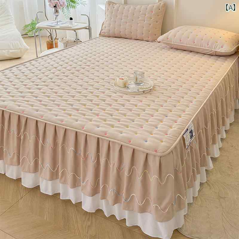 ベッド カバー 2025年 ウォッシュド コットン クリップ エッジ ベッド スカート マットレス プロテクター 滑り止め シーツ 3点 セット ダストカバー...
