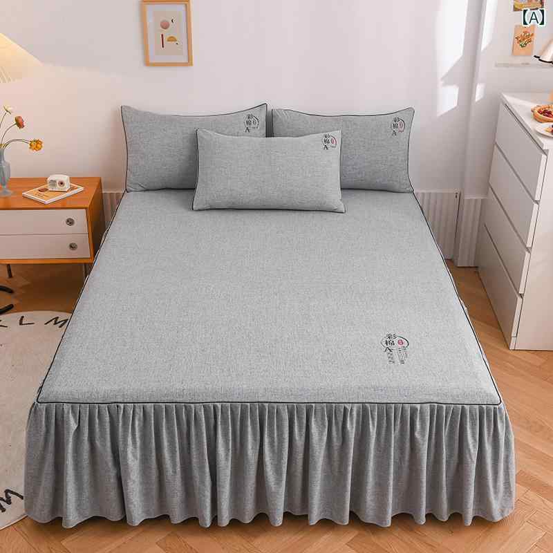 ベッド カバー 2025年 高級 ベッド スカート ワンピース 滑り止め シーツ ベッドスプレッド カバー 醜い エッジ エプロン 3点 セット
