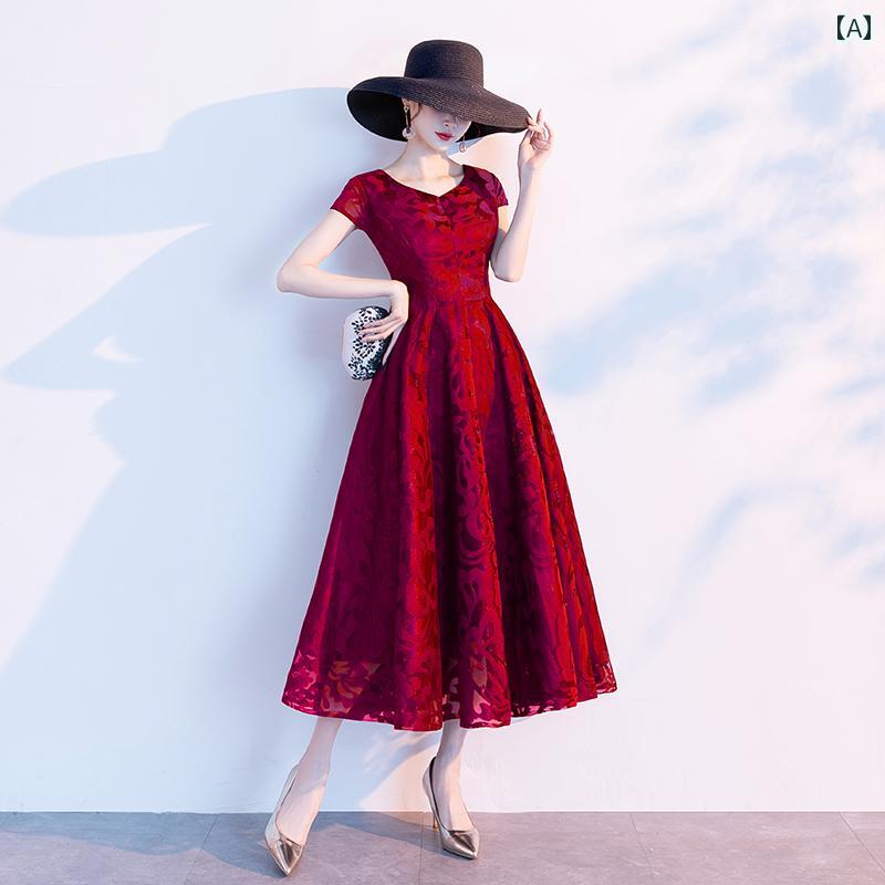 赤いドレス　レディース レディース 赤い イブニングドレス 長くて エレガントな パーティー ドレス 花嫁の 母の 高級 ウェディングドレス 祝賀 会の 普段着と しても 着用 できます