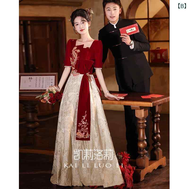 赤いドレス　レディース トースト ドレス 花嫁 2025 赤い チャイナ風 婚約 レディース ウェディング 帰国 ウェディングドレス 高級