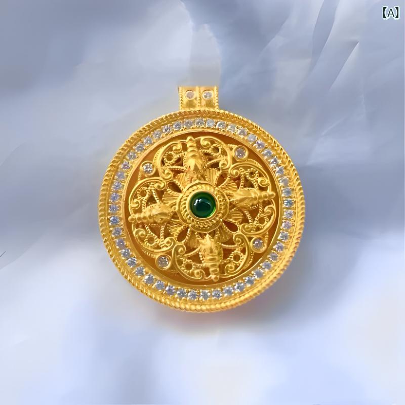 ペンダント ネックレス アクセサリー チャイナ 風の チャイナ風 四角い 祝福 ポイント ラインストーン 回転 八 宝 羅針盤 ペンダント 魏 雪同 風 ホリデーギフトのサムネイル