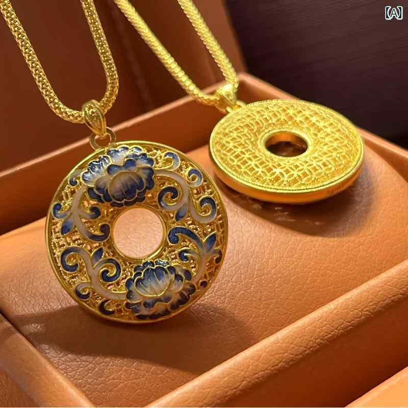 ペンダント ネックレス アクセサリー のの 中国 青と 白の 磁器 シリーズの 蓮の 平和 バックル ペンダント なな ゴールド セーター チェーン