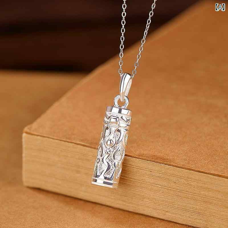 ペンダント ネックレス アクセサリー Xianglianqing S 990 銀 吉祥 文様 ガウ ボックス ペンダント レトロ 個性 精巧 ペンダントを 開けて 物を 入れる ことが できます