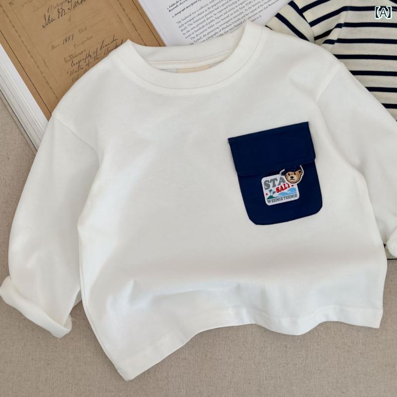 子供服　カジュアル　かわいい 春秋 男の子と 女の子 韓国 子供用 長袖 Tシャツ 赤ちゃん用の ストライ..