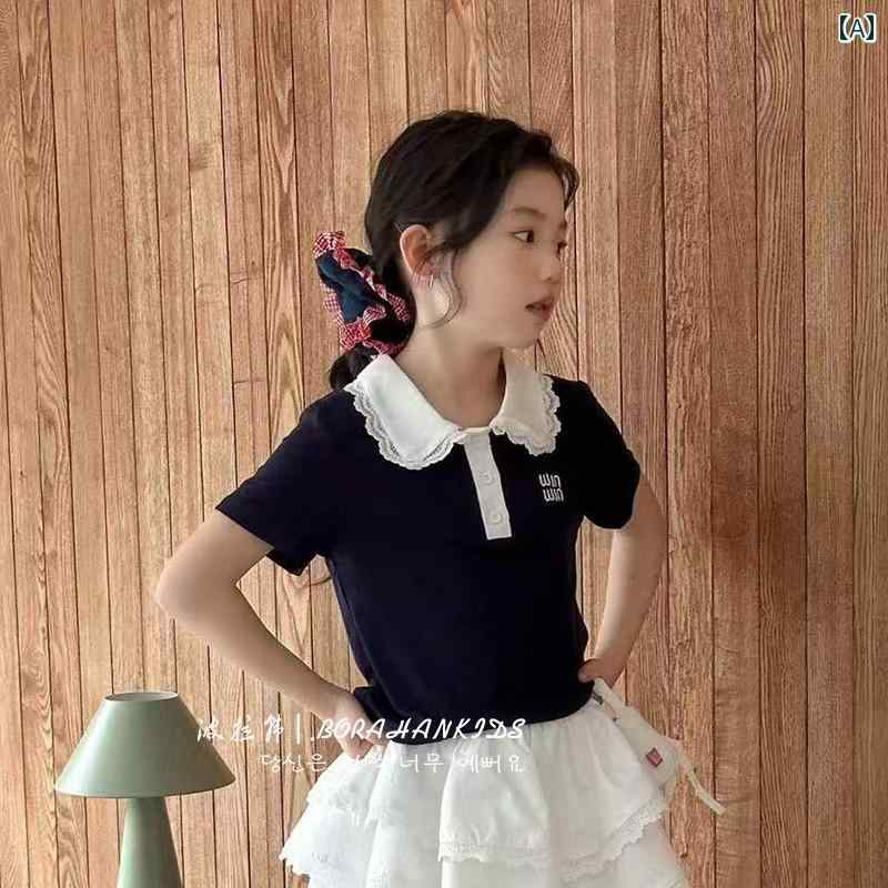 子供服　カジュアル　かわいい ボラ ハンガー ルズ 半袖 Tシャツ 夏 少女 カレッジ スタイル POLO 2025..