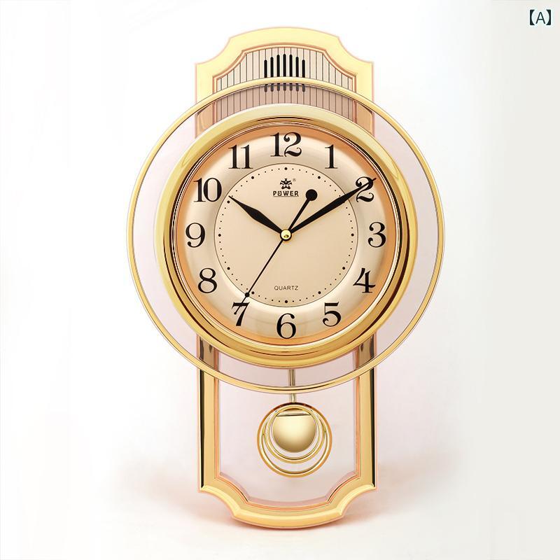 壁掛け 時計 おしゃれ オーバー ロード ヨーロピアン 音楽 壁掛け 時計 リビング ルーム ファッション 振り子 モダン シンプル パンチ フリー クォーツ(3)