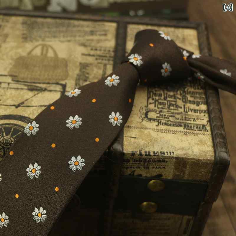 白シャツ　レディース　シンプル ネクタイ メンズ レトロ 柄 英国 8 CM フォーマルウェア プロ ビジネス カジュアル コーヒー 色 ダーク グリーン レッド 小さい デイジー