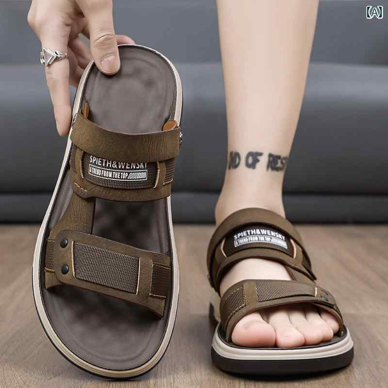 メンズ サンダル スリッパ メンズ 東洋の ラクダの サンダル 2025 夏の 摩耗と 運転の 二 重 目的 滑り止め 防臭 革 スポーツウェア