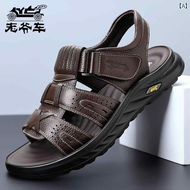 メンズ サンダル スリッパ クラシック カー メンズシューズ 2025夏第一層 牛革 革 サンダル 通気性 滑り止め カジュアル メンズ ビーチ シューズ