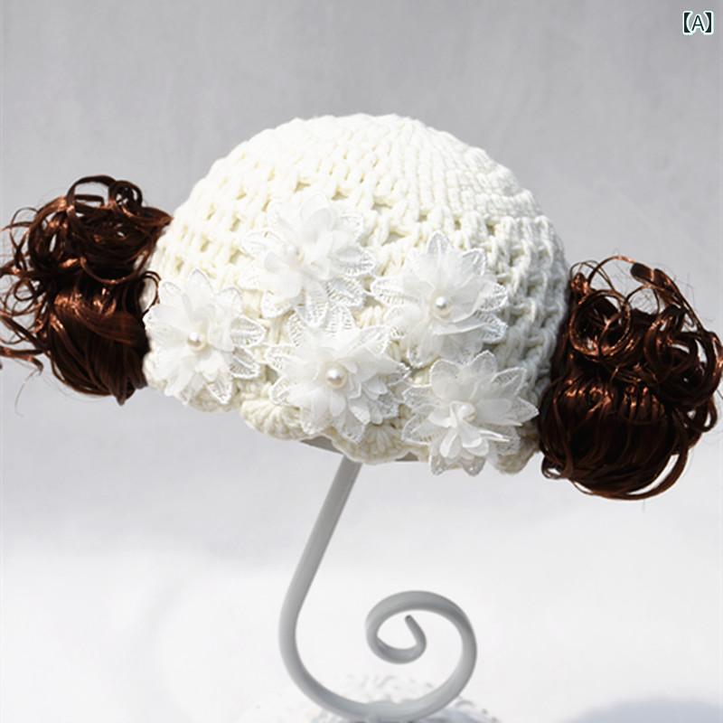 赤ちゃん　帽子　ベビー 女の 赤ちゃん ウィッグ 帽子 春秋 01歳 プリンセス ベビー レース 花 甘くて ..