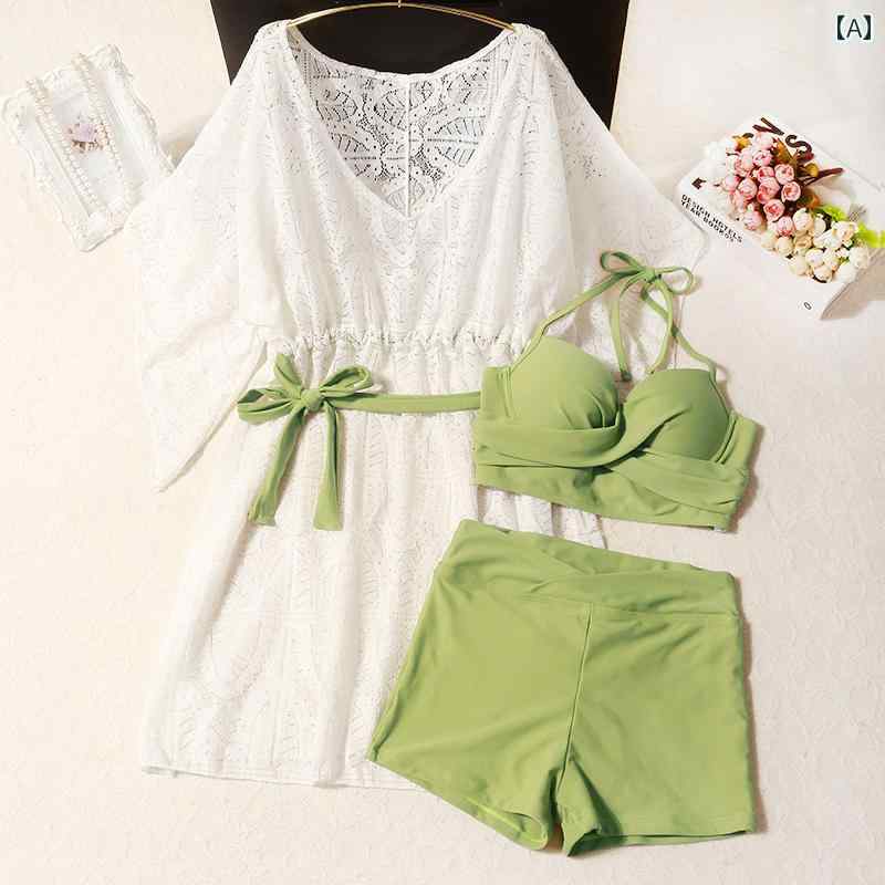 ビキニ　水着　レディース レディース 夏の 水着 分割 腹 カバー スリム 韓国 フェアリー 魅惑的 ギャザー ティブ ブラウス 温泉 3 点 セット