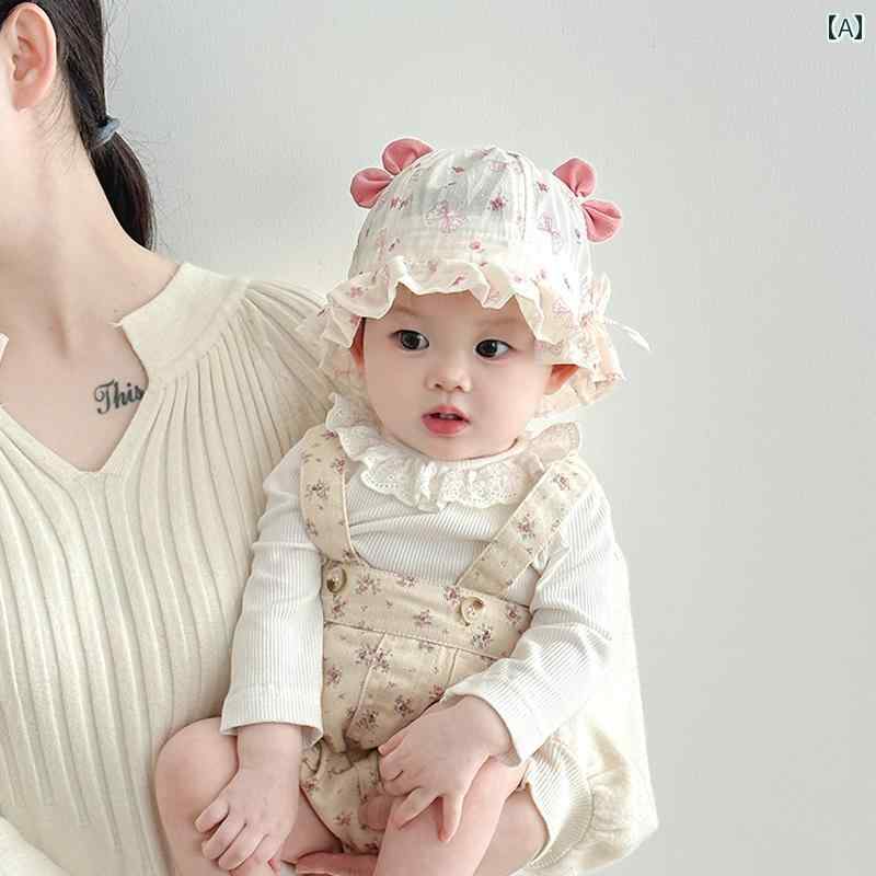 赤ちゃん　帽子　ベビー ベビー 帽子 春と 夏 薄手 日焼け防止 伸縮性 フィッシャーマン ハット 女の子 赤ちゃん かわいい リボン小 1ヶ月 洗面 器