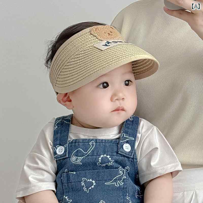 赤ちゃん　帽子　ベビー ベビー サンハット 幼児用 日焼け防止 子供用 麦わら 帽子 かわいい 小さい クマ 男の子 女の子 夏用 空 トップ 数ヶ月