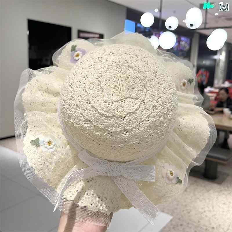 赤ちゃん　帽子　ベビー ベビー 帽子 夏 日よけ 薄 肉 レース 弓 姫大 庇 日焼け防止 太陽 少女 フィッシャーマン ハット
