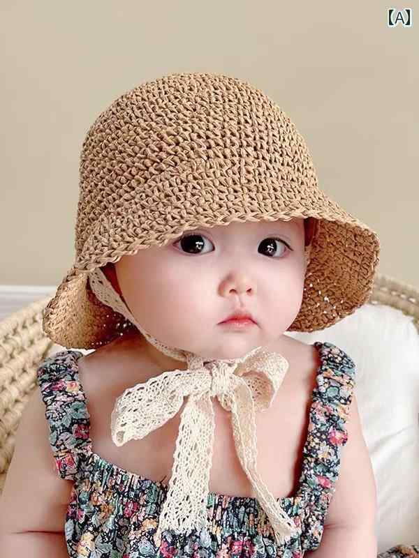赤ちゃん用　帽子　かわいい ベビー 麦わら 帽子 夏用 子供用 サンハット 韓国 日焼け防止 月齢小 ビー..