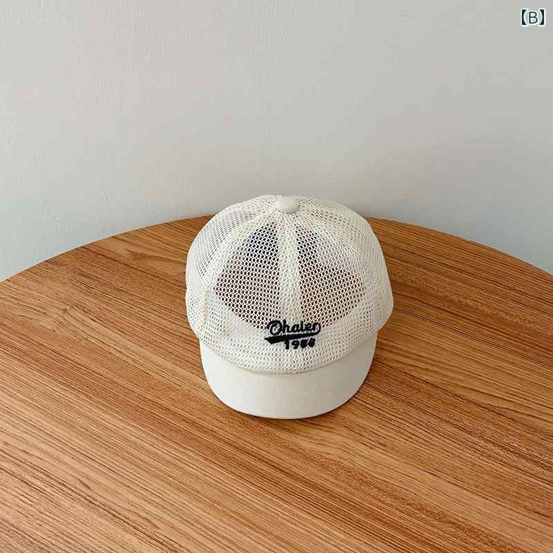 赤ちゃん用　帽子　かわいい ベビー 帽子 夏用 フル ネット 日焼け防止 野球帽 韓国 刺繍入り サン キャップ 男の子 女の子 薄手 2