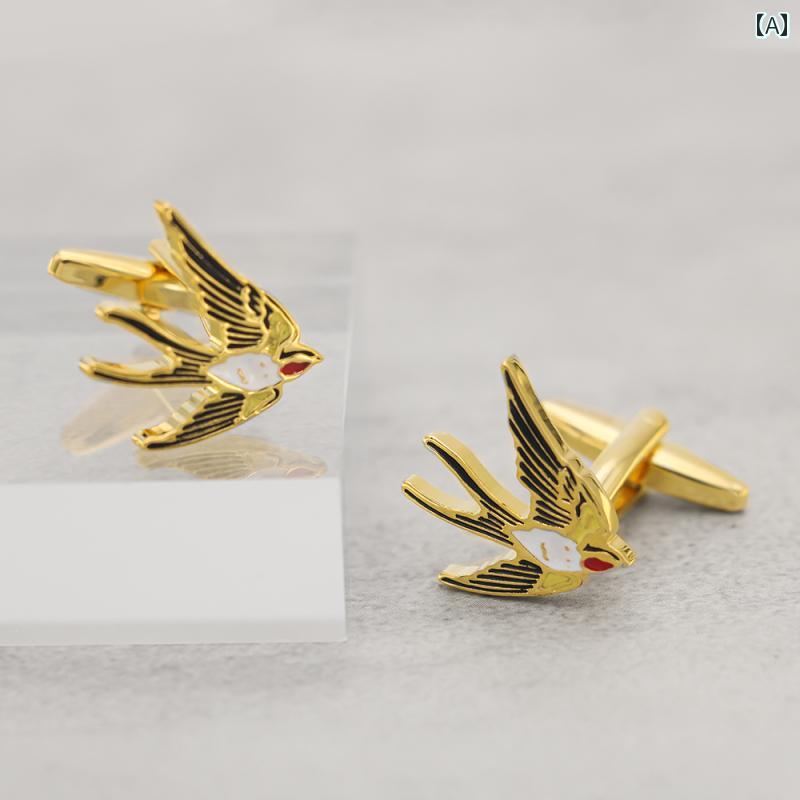 カフス ボタン シャツ ツバメは 自然に 帰る の チャイナ風 ツバメ カフスボタン 高級 軽量 動物 鳥