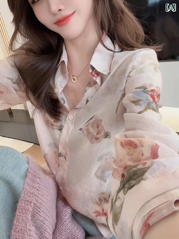 白シャツ レディース きれいめ 風の 花柄 ブラウス 女性らしい 春美 白 スリム 長袖 シャツ トップス