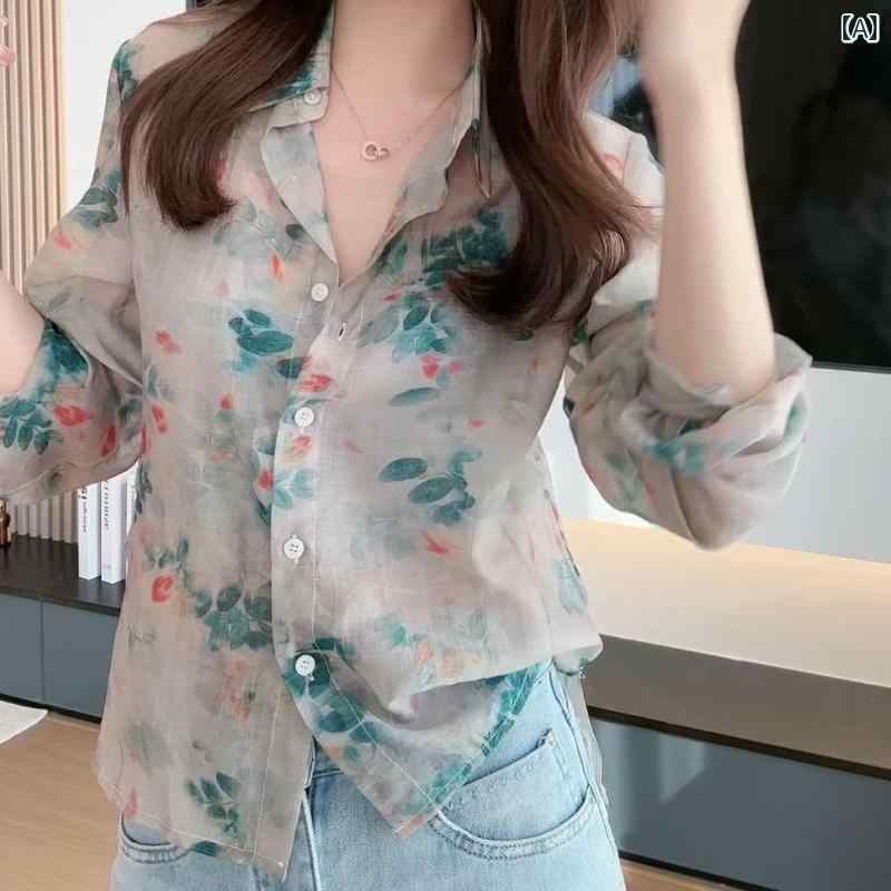 白シャツ レディース きれいめ 2025 春夏 風 花柄 シャツ 女性らしい 美 白 スリミング 長袖 レディース