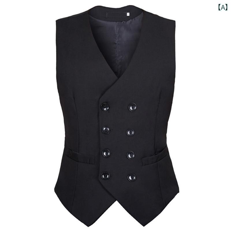スーツ　ベスト　メンズ 英国 ダブルブレスト スーツ ベスト メンズビジネス パーティー カジュアル 無..