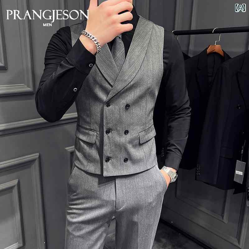 スーツ　ベスト　メンズ 高級 ダブルブレスト スーツ ベスト メンズビジネス 結婚式 花婿 介 添 人 兄弟