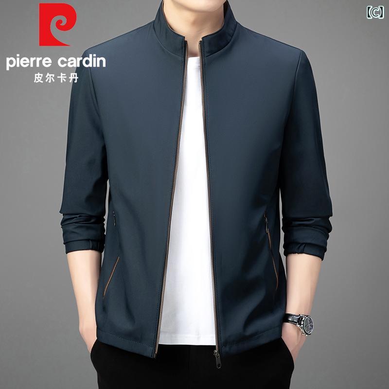 レザー　ジャケット　おしゃれ ピエールカルダン スタンドカラー ジャケット メンズ 中年 ビジネス カジュアル新 スタイル 春秋 高級 パパの コート