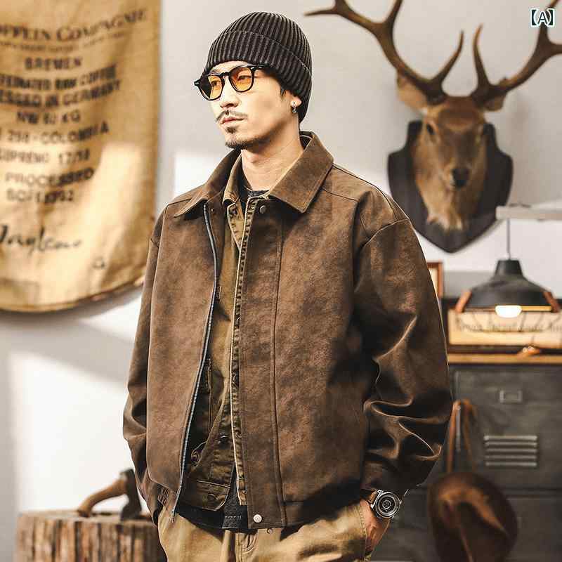 レザー　ジャケット　カジュアル アメリカン レトロ ジャケット メンズ 秋 タフ ワークウェア レザージャケット オートバイ カジュアル 男性用