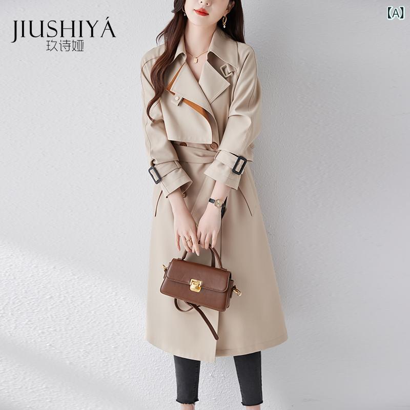 カーキ　コート　レディース 九 牛 屋の 春秋 ハイエンド 小柄 ミドル 丈 コート ウエスト ウィンドブレーカー レディース