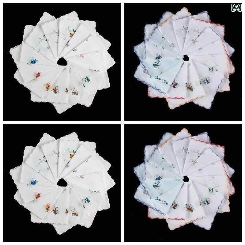 ハンカチ ハンドタオル 女性用 綿の 昔ながらの ノスタルジックな 小さい ハンカチ 正方形の クラシック 携帯用 レトロ ウェディング