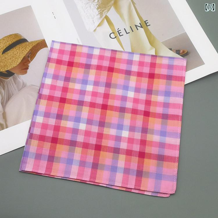 ハンカチ　ハンドタオル 男性用 綿 ハンカチ 柔らかく 薄く 吸汗性が あり オールコットンの 婦人用 目の 汗を 拭く 持ち 運べる 文学的な レトロ チェック 柄の スクエアタオル