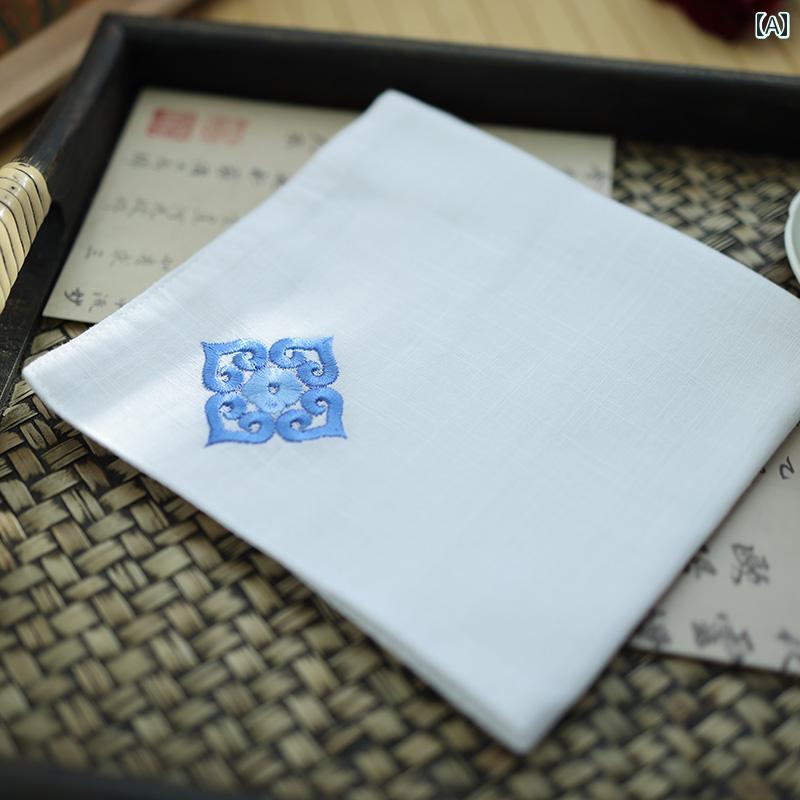 ハンカチ ハンドタオル 如意 柄 ハンカチ 綿 メンズ 小判型 四角 タオル 吉兆 雲 刺繍 古風 レディース 携帯用 吸汗