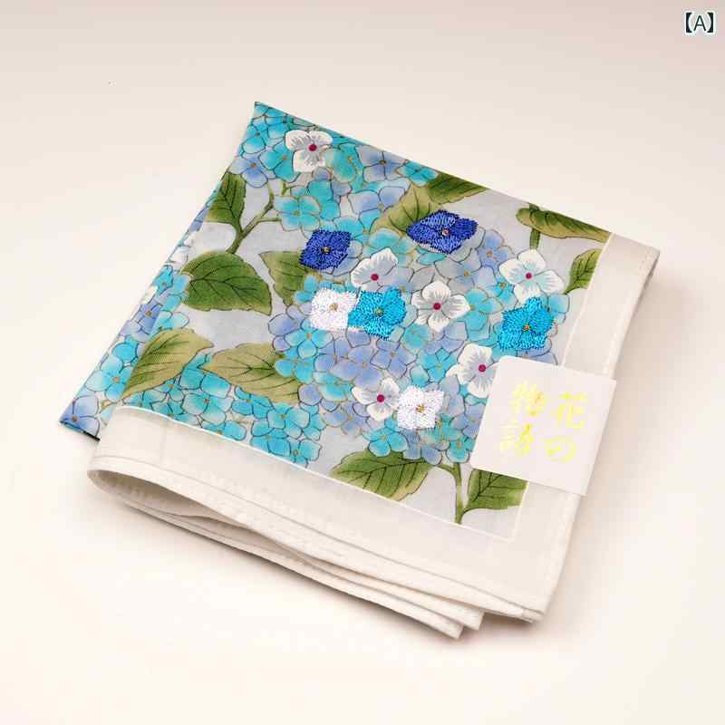ハンカチ　ハンドタオル Kupa 刺繍 紫陽花 二 色 暗号化 綿 吸汗性 携帯 ハンカチ レトロ 極上 価格
