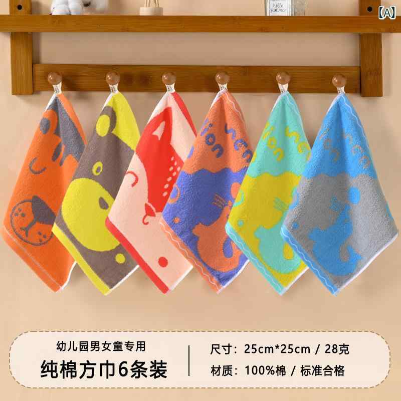 ハンカチ ハンドタオル 綿の 小さい 正方形の タオル 子供用 幼稚園の 洗顔用 吊る せる ハンカチ 柔らかい 吸収性の 家庭用 コットン