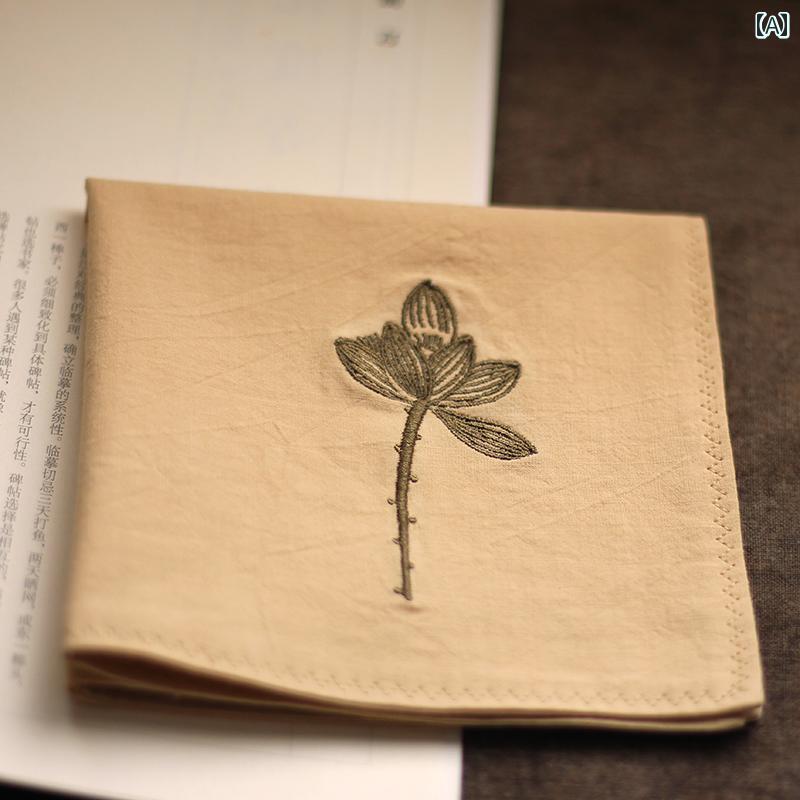 ハンカチ ハンドタオル 蓮 禅 刺繍 ハンカチ 女性用 吸汗 二 層 式 メンズ 四角 スカーフ 誕生日 プレゼント ギフト