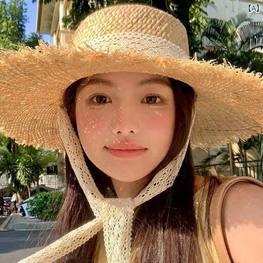 麦わら帽子 レディース かわいい フレンチレースの フラット トップ ラフィア 麦わら 帽子 女性用 2025 春夏 海辺の 休日 ビーチ用 つば 広の サンハット 麦わら帽子 レディース かわいい フレンチレースの フラット トップ ラフィア 麦わら 帽子 女性用 2025 春夏 海辺の 休日 ビーチ用 つば 広の サンハット