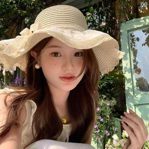 麦わら帽子 レディース かわいい フランスの リボン レース 麦わら 帽子 女性用 夏 海辺 休暇 ビーチハット 屋外 撮影用 日よけ サンハット 麦わら帽子 レディース かわいい フランスの リボン レース 麦わら 帽子 女性用 夏 海辺 休暇 ビーチハット 屋外 撮影用 日よけ サンハット