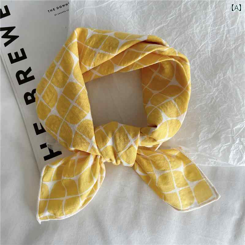 スカーフ　おしゃれ プリント 春夏 シンプル 綿の 正方形の スカーフ レディース 小さい 装飾的な 黄色の 韓国 シルクスカーフ