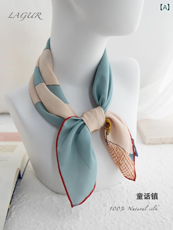 スカーフ　おしゃれ レディース おとぎ話の 町 ~ シルク スカーフ マルベリー ヘア ゴム バッグ 夏用 ..