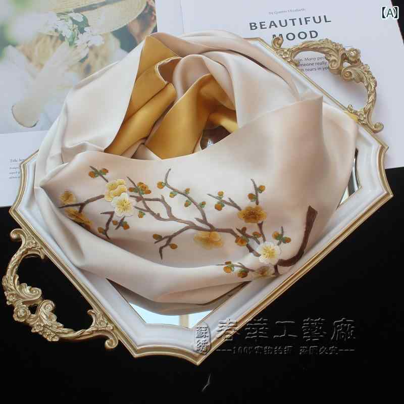 スカーフ　おしゃれ レディース 春秋冬 レディース 桑の 絹の スカーフ 中年のお母さんの 蘇 刺繍の チ..